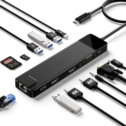 NIERBO USB C Docking Station Triple Monitor, 13-In-1 Multiport Hub Adapter W/dual HDMI 4K, 1000M Rj45, VGA, 3.5MM Audio, 4 USB 3.0/2.0, USB C 3.0