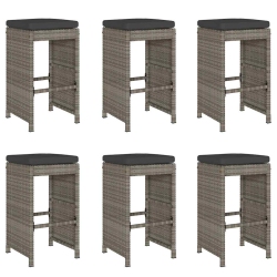 VIDAXL Garden Bar Stools With Cushions 6 PCs Poly Rattan In Grey