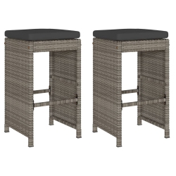 VIDAXL Garden Bar Stools With Cushions 2 PCs Poly Rattan In Grey