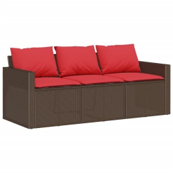 VIDAXL Garden Sofa With Cushions 3-Seater Poly Rattan In Brown