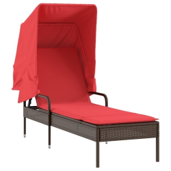 VIDAXL Sun Lounger With Canopy Poly Rattan In Brown