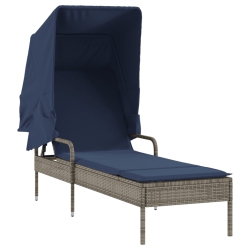 VIDAXL Sun Lounger With Canopy Poly Rattan In Grey