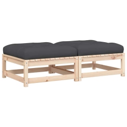 VIDAXL Garden Footstools With Cushions 2 PCs Solid Wood Pine