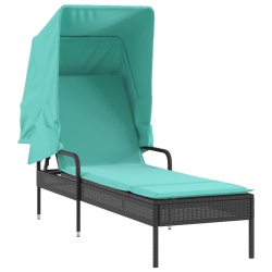 VIDAXL Sun Lounger With Canopy Poly Rattan In Black