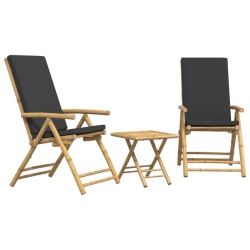 VIDAXL 3 Piece Folding Bistro Set With Dark Cushions Bamboo In Grey