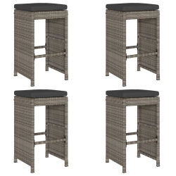 VIDAXL Garden Bar Stools With Cushions 4 PCs Poly Rattan In Grey
