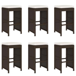 VIDAXL Garden Bar Stools With Cushions 6 PCs Poly Rattan In Brown
