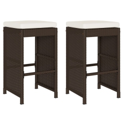 VIDAXL Garden Bar Stools With Cushions 2 PCs Poly Rattan In Brown