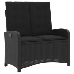 VIDAXL Reclining Garden Bench With Cushions Poly Rattan In Black