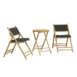VIDAXL Folding Bistro Set 3 PCs With Cushions Bamboo