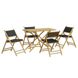 VIDAXL 5 Piece Folding Bistro Set With Dark Cushions Bamboo In Grey