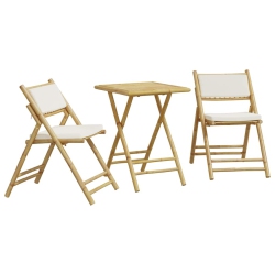 VIDAXL 3 Piece Folding Bistro Set With Cream Cushions Bamboo In White