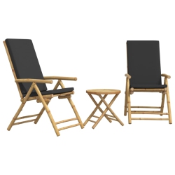 VIDAXL 3 Piece Folding Bistro Set With Dark Cushions Bamboo In Grey