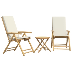 VIDAXL 3 Piece Folding Bistro Set With Cream Cushions Bamboo In White
