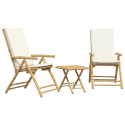 VIDAXL 3 Piece Folding Bistro Set With Cream Cushions Bamboo In White