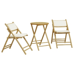 VIDAXL 3 Piece Folding Bistro Set With Cream Cushions Bamboo In White