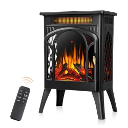 ZAFRO 17" Electric Fireplace, Freestanding Fireplace Stove \w 3D Flame Effect, Small Electric Fireplace Heaters for Indoor Use \w Remote