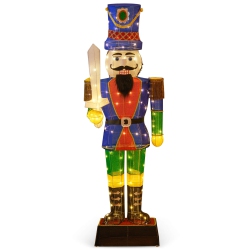COSTWAY 6 Ft Pre-Lit Nutcracker With Sword 110 Led Lights Zip Ties & Ground Stakes