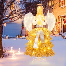 COSTWAY 5.2 Ft Lighted Angel Artificial Christmas Tree With Warm Led Lights In White