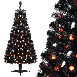 COSTWAY 4.5 Ft Artificial Halloween Tree With 281 Branch Tips 65 Pumpkin Lights In Orange
