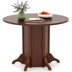 COSTWAY 42" Wooden Kitchen Table Round Dining Table With Pedestal Base for 4-6 People