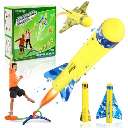 ALL YOU NEED 4-Pack Step-Powered Rocket, Glider Stunt Flyer Foam Plane Outdoor Rocket Toy With Adjustable Launcher for Kids, Boys, Girls