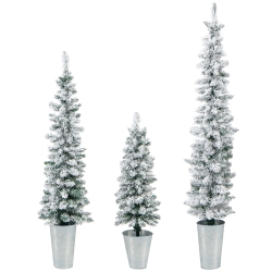 TOPBUY 3' & 4' & 5' Potted Artificial Christmas Tree Set Of 3 Snow-Flocked Pencil Xmas Trees W/ 120 & 140 & 160 Branch Tips