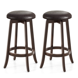 COSTWAY 29" Counter Height Stools Set Of 2 With 360° Swivel Round Seat & Footrest