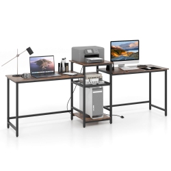 COSTWAY 97 Inch Two Person Desk Double Computer Desk With Power Outlets Printer Stand