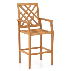 COSTWAY 1 PCs Patio Teak Wood Bar Stool With Ergonomic Backrest Armrests & Footrest Outdoor
