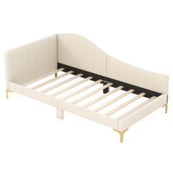 COSTWAY Twin Size Upholstered Daybed Rivet-Tufted Platform Bed With Metal Legs