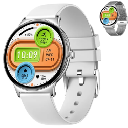 TUTT Smart Watch for Women Men Classic 1.43” | Ultra-Thin Frame | Always-On-Display | Fitness Health Tracker V89 Pro | Two Straps: Steel & Rubber