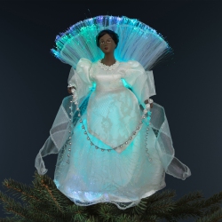 NORTHLIGHT Lighted Fiber Optic African American Angel Christmas Tree Topper - 12" - In Silver