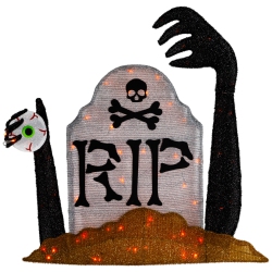 NORTHLIGHT Lighted Tombstone Halloween Decoration - 31.5" - Black And Gray - Led Lights In Orange