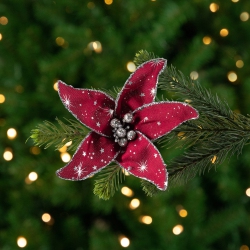 NORTHLIGHT Starburst Flower Glitte Clip-On Christmas Ornament - 6" - And Silver In Red