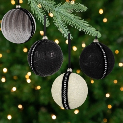 NORTHLIGHT Sequined And Textured Christmas Ball Ornaments - 2.75" - - Set Of 4 In Black