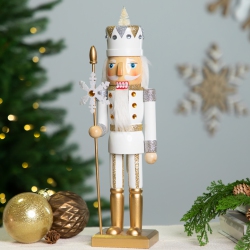 NORTHLIGHT Glittered Nutcracker With Snowflake Scepter Christmas Figure - 15" - In White