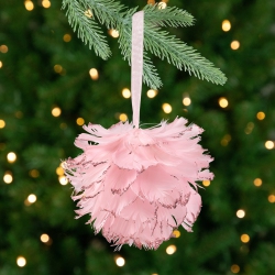 NORTHLIGHT Glittered Feathers Christmas Ball Ornament - 6" - In Pink