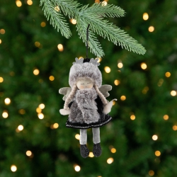 NORTHLIGHT Plush Winter Angel Girl Hanging Christmas Ornament - 8.5" - Gray And In Black