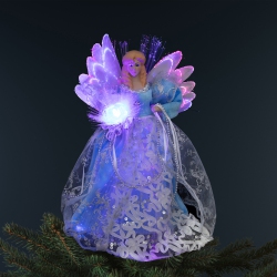 NORTHLIGHT Lighted Fiber Optic Angel Christmas Tree Topper - 12" - And White In Blue