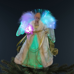 NORTHLIGHT Color-Changing Fiber Optic Angel Christmas Tree Topper - 12" - In Gold