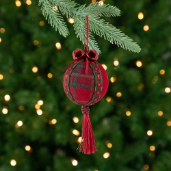 NORTHLIGHT Jingle Bell Plaid Christmas Ball Ornaments - 2.75" - Set Of 4 - And Green In Red