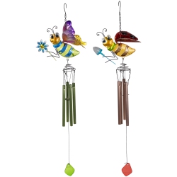 NORTHLIGHT Pink And Bees Outdoor Garden Windchimes - 30" - Set Of 2 In Green