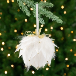 NORTHLIGHT Beaded Feathers Christmas Ball Ornament - 5" - In White