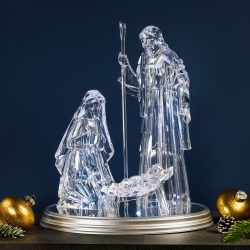NORTHLIGHT Led Lighted Acrylic Holy Family Nativity Scene On Mirror Christmas Decoration - 17