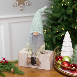 NORTHLIGHT Sitting Gnome With Chevron Outfit Christmas Figure - 13.75