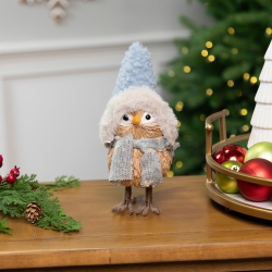 NORTHLIGHT Woodland Standing Bird With Plush Winter Hat Christmas Figure - 7.5