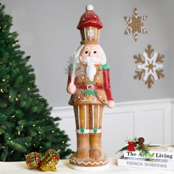 NORTHLIGHT Led Lighted Gingerbread Christmas Nutcracker - 29" - Brown And In Red