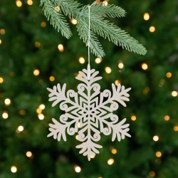 NORTHLIGHT Snowflake Shaped Wooden Cut-Out Christmas Ornaments - 4.75" - - Set Of 4 In White