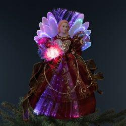 NORTHLIGHT Lighted Fiber Optic Angel Christmas Tree Topper - 12" - In Burgundy